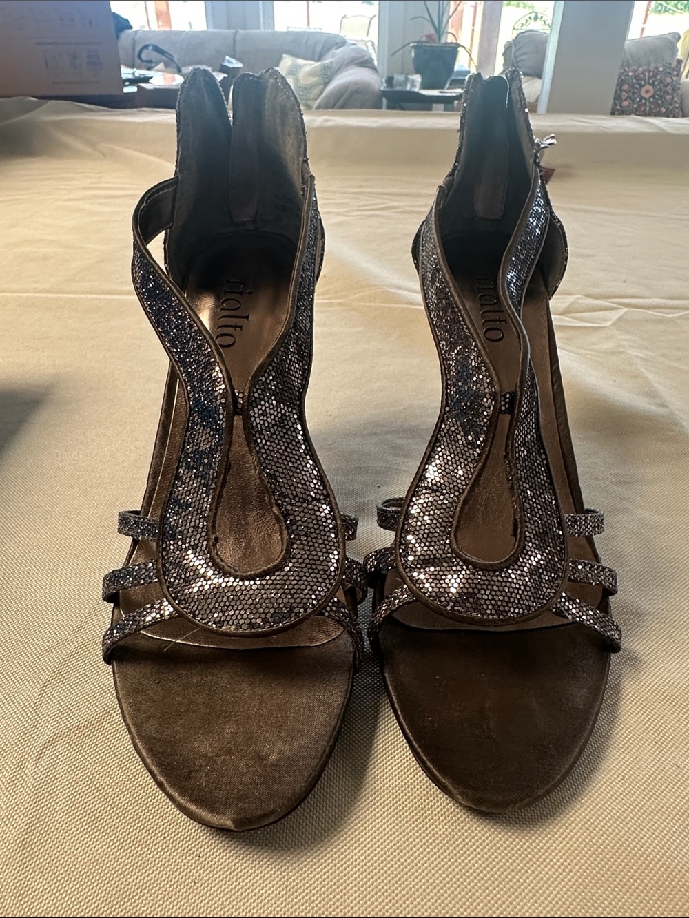 Rialto Bronze Metallic T-Strap Heels